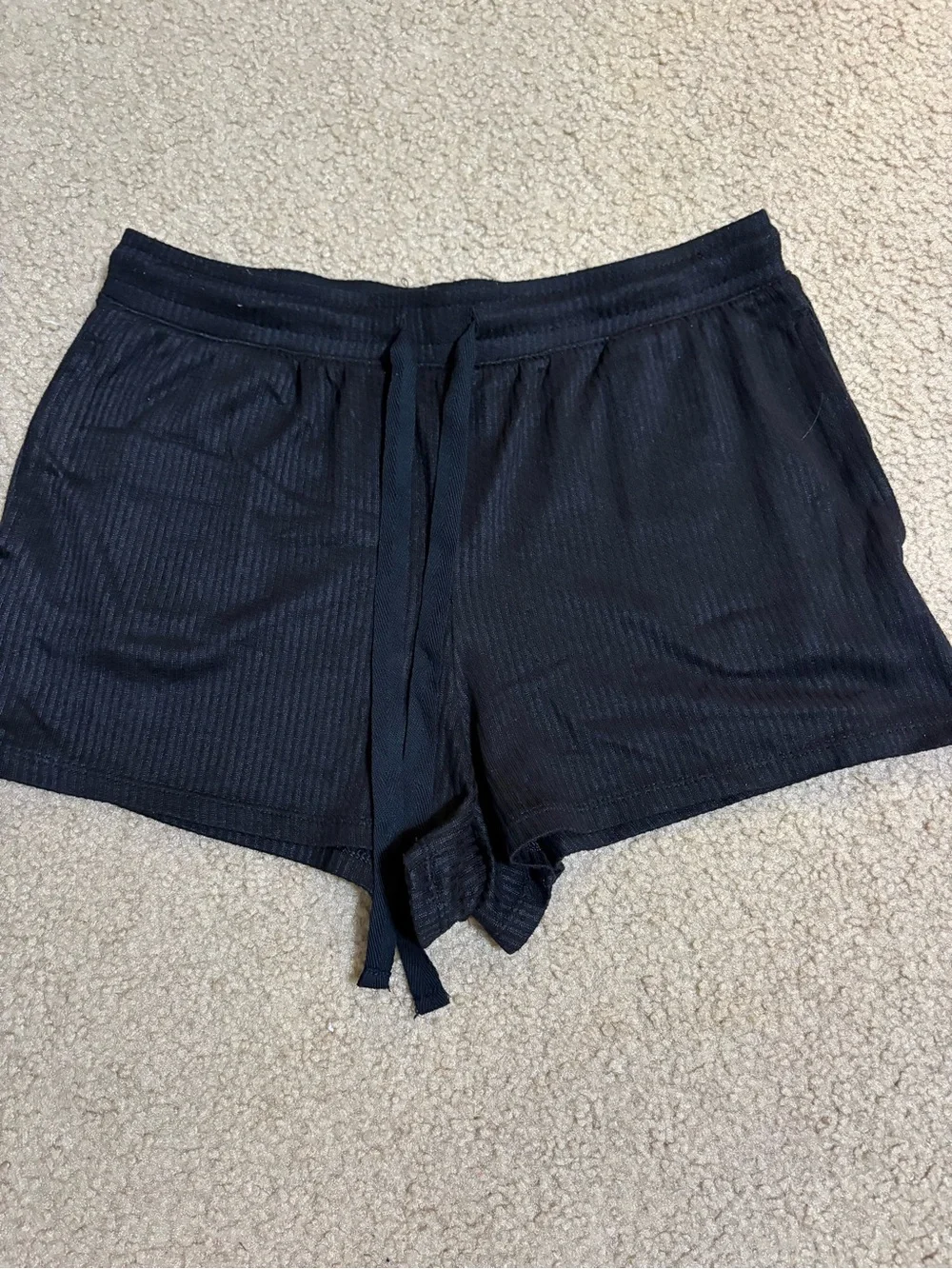 Women's Black Ribbed Lounge Shorts